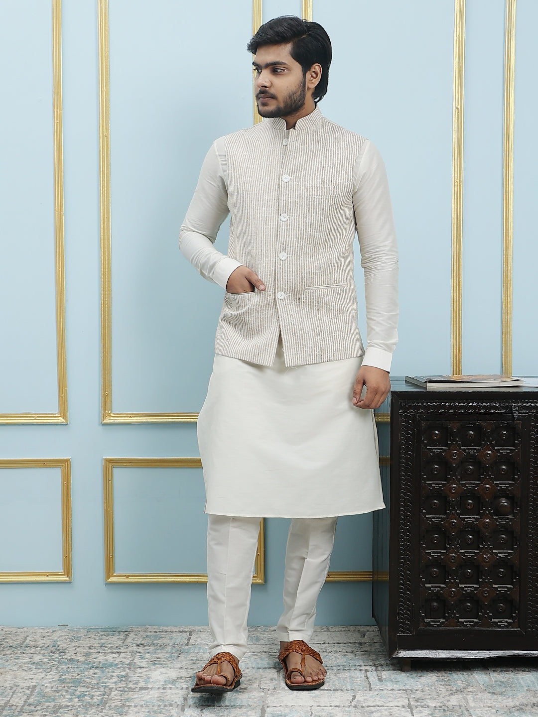 Solid Handwoven Pure Cotton Nehru Jacket