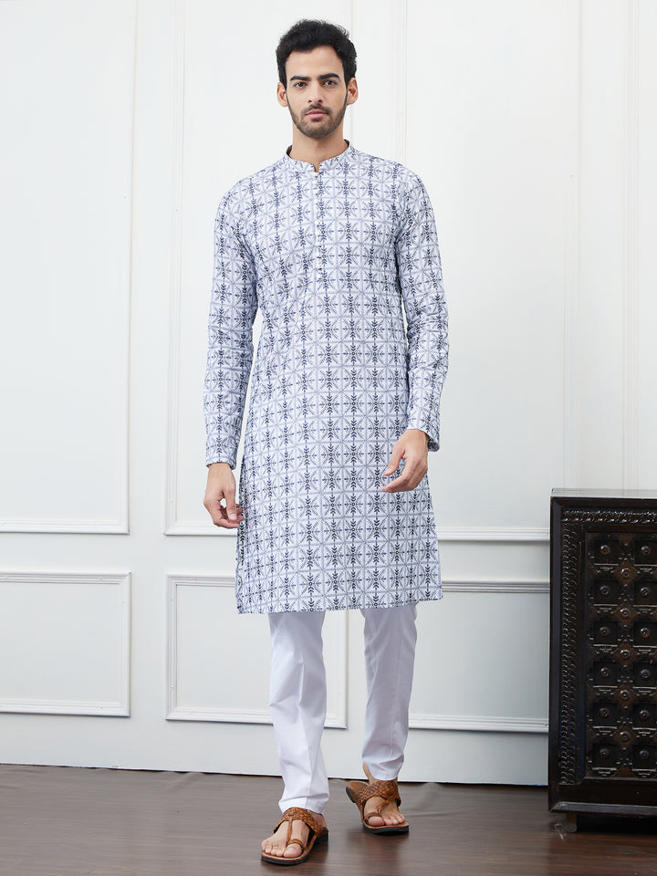 Embroidered Pure Cotton Straight Kurta with Pyjama