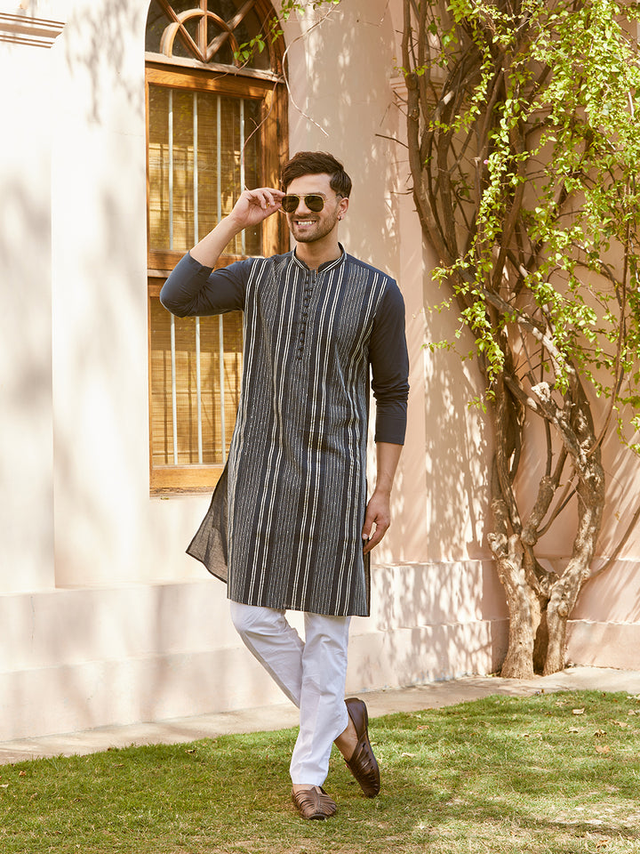 Gota Strips and Sequins Embroidered Pure Cotton Straight Kurta