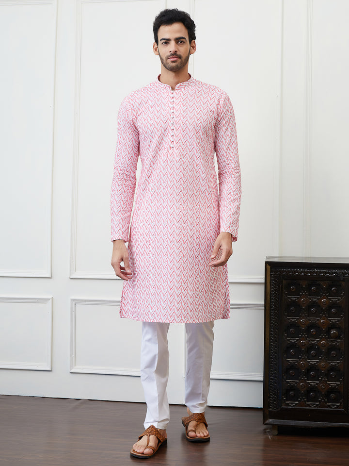 Embroidered Pure Cotton Straight Kurta with Pyjama