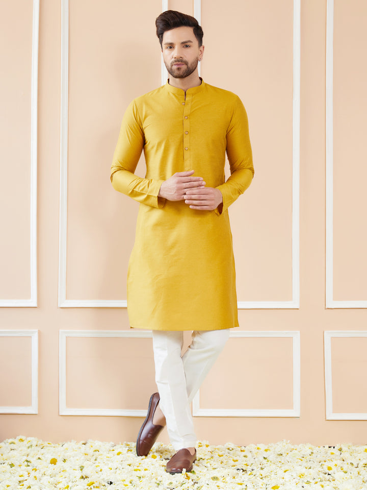 Yellow Cotton Solid Straight Kurta with Pyjama