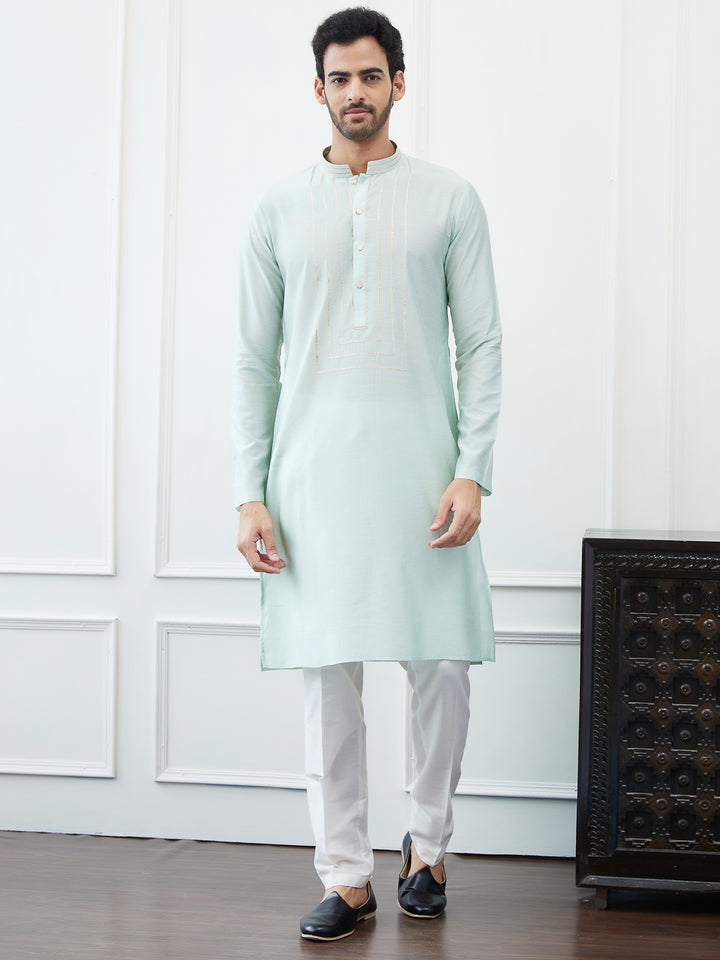 Solid Pure Cotton Straight Kurta with Gota Neck Design