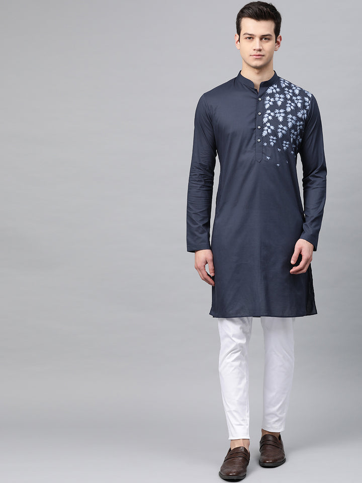 blue cotton kurta for men