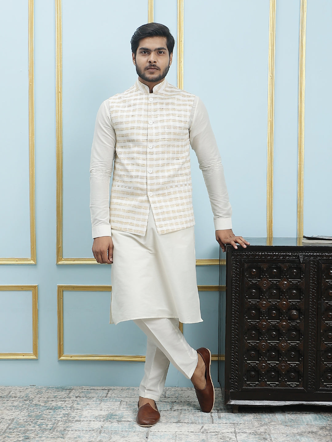 Solid Handwoven Pure Cotton Nehru Jacket