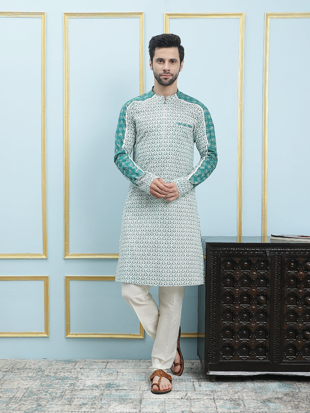 Printed Pure Cotton Straight Kurta with Pyjama