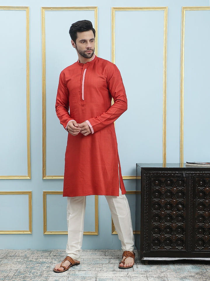 Solid Cotton Silk Straight Kurta with Pyjama