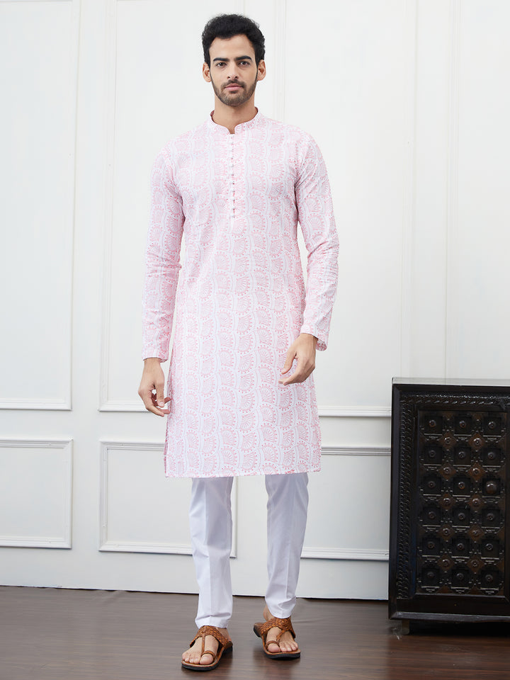 Embroidered Pure Cotton Straight Kurta with Pyjama