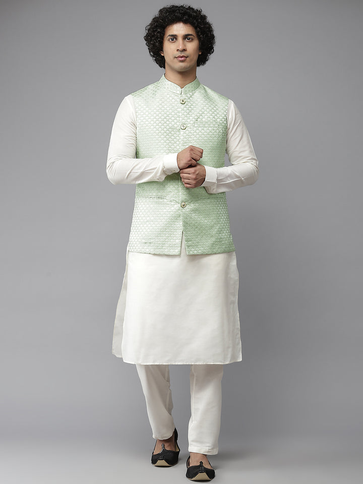 Solid Kurta With Pyjama & Jacquard Nehru Jacket