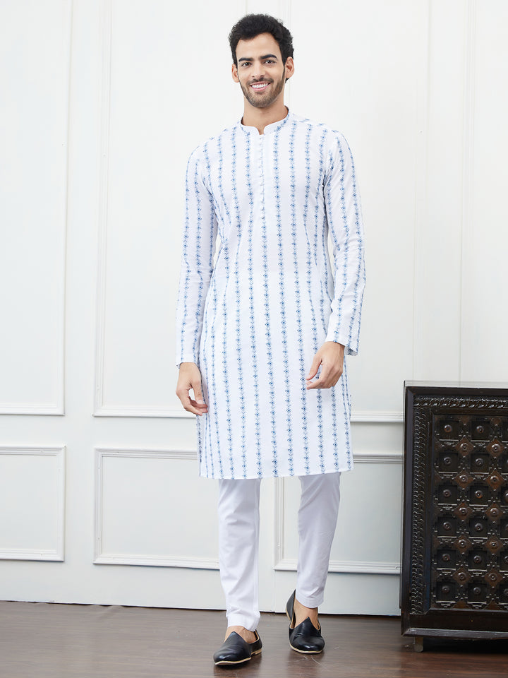 Embroidered Pure Cotton Straight Kurta with Pyjama