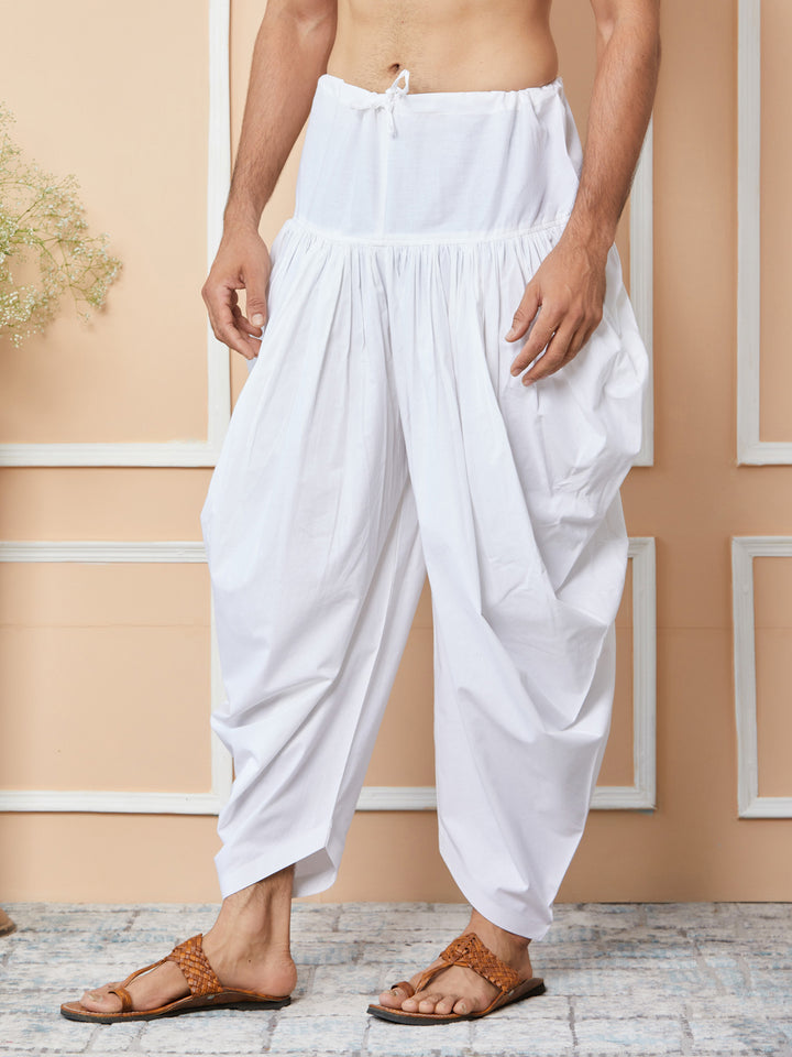 White Mid-Rise Loose-Fit Pure Cotton Salwar