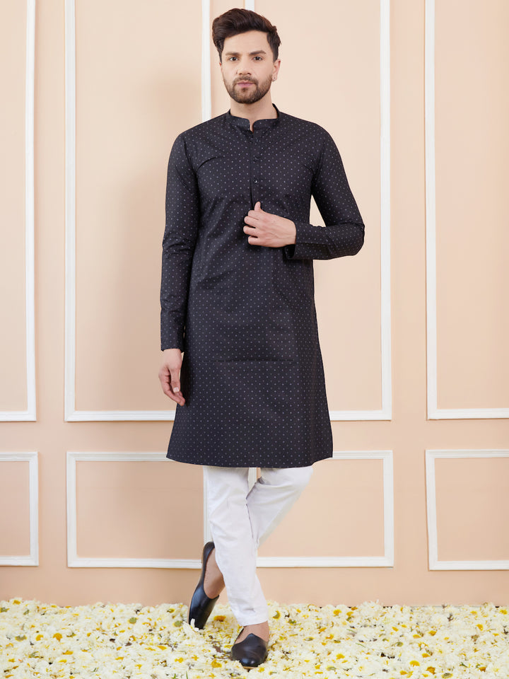 Black Printed Cotton Straight Kurta