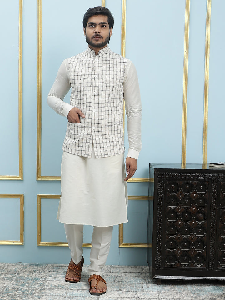 Pure Silk Straight Kurta & Pyjama Set with Handwoven Nehru Jacket