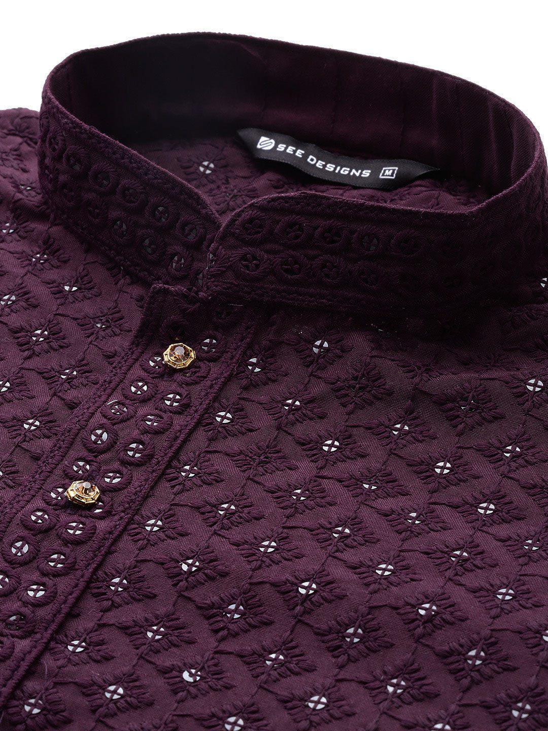 Men's Purple Sequin Embroidered Rayon Kurta, Paired with Pyjama