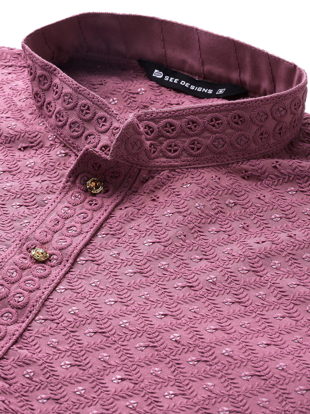 Men's Pink Sequin Embroidered Rayon Kurta, Paired with Pyjama