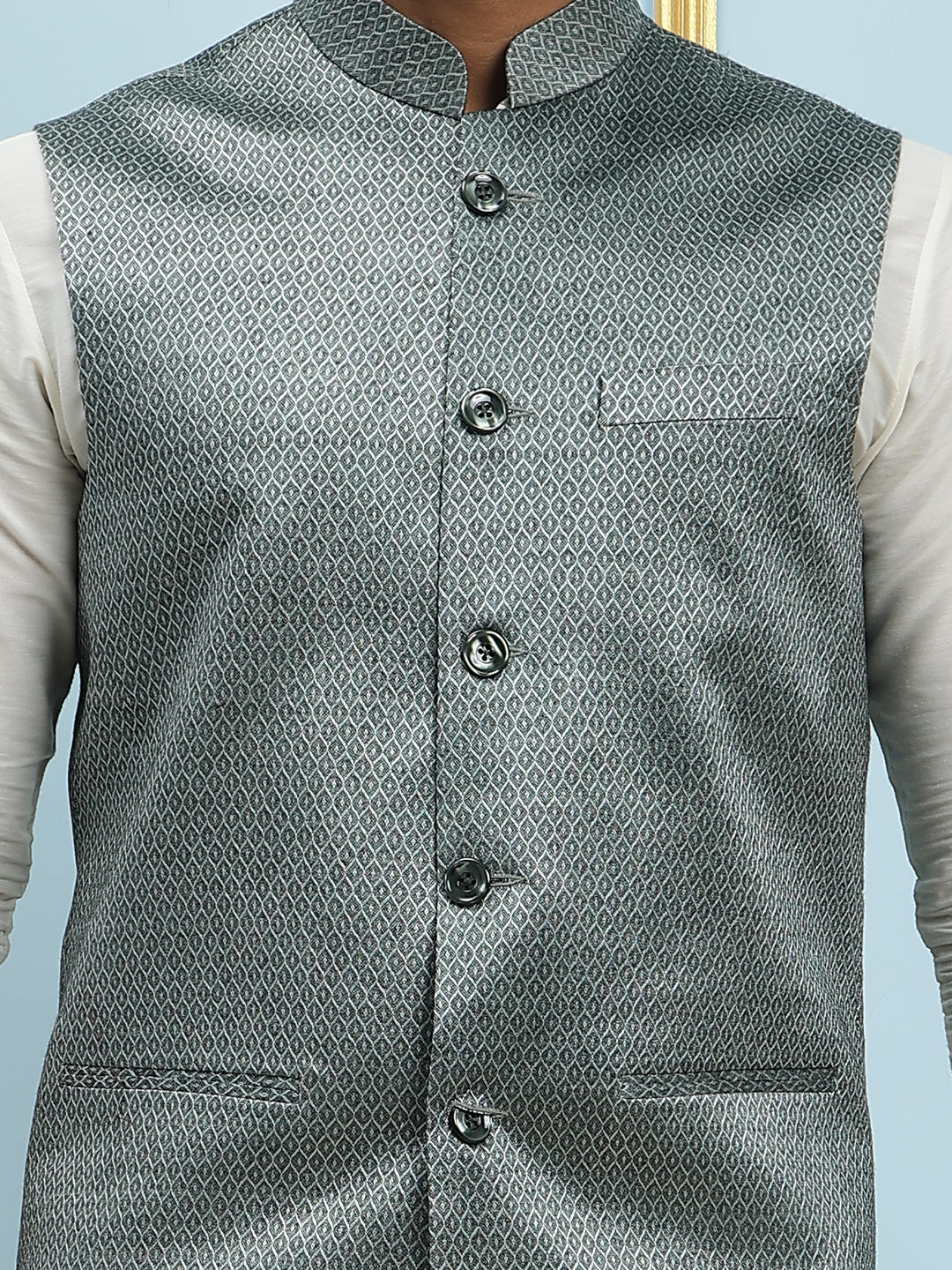 Pure Silk Kurta & Pyjama with Woven Jacquard Nehru Jacket