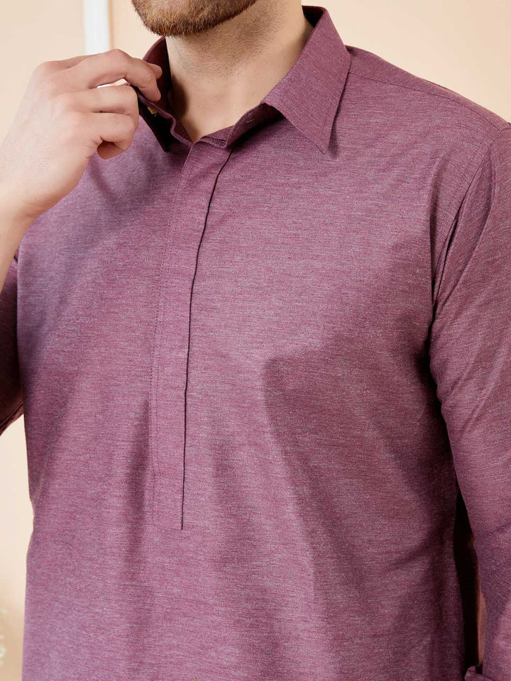 Purple Cotton Solid Pathani Kurta with Pyjama