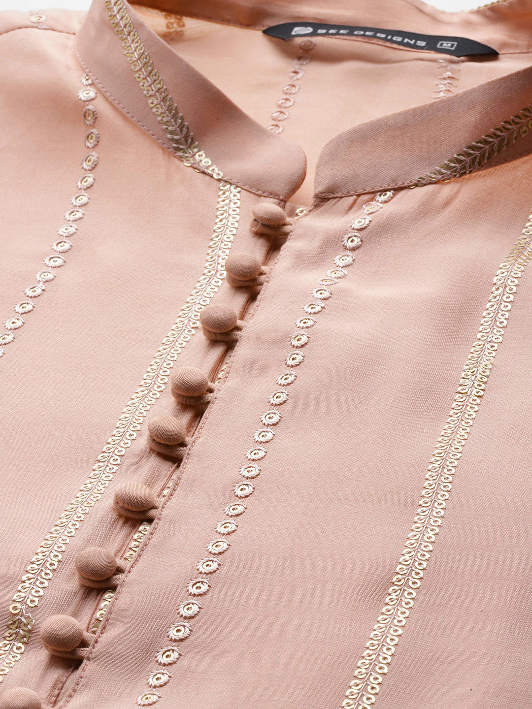 Men's Pink Chanderi Silk Kurta with Sequin Embroidery, Paired with Pyjama