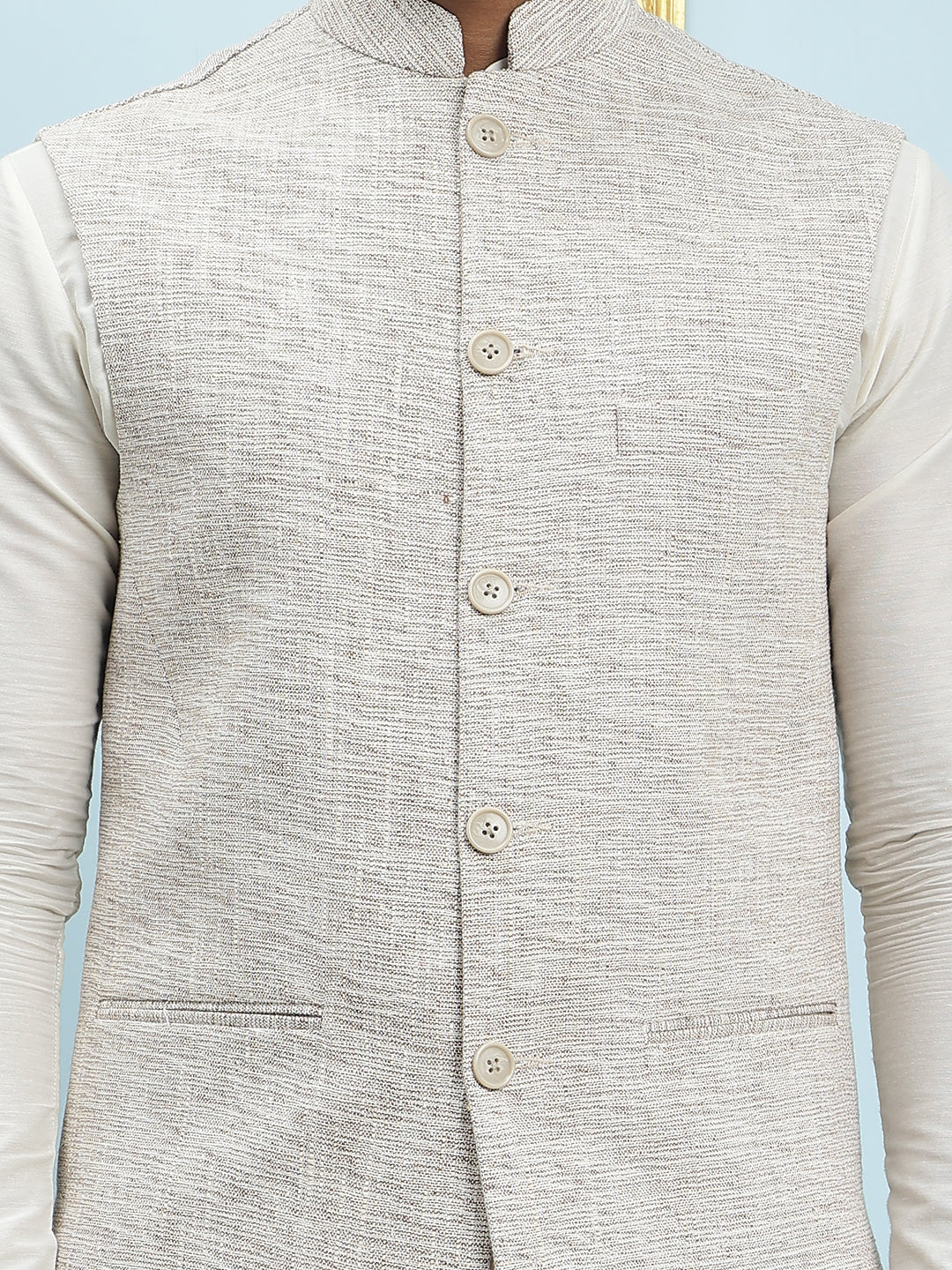 Solid Handwoven Pure Cotton Nehru Jacket