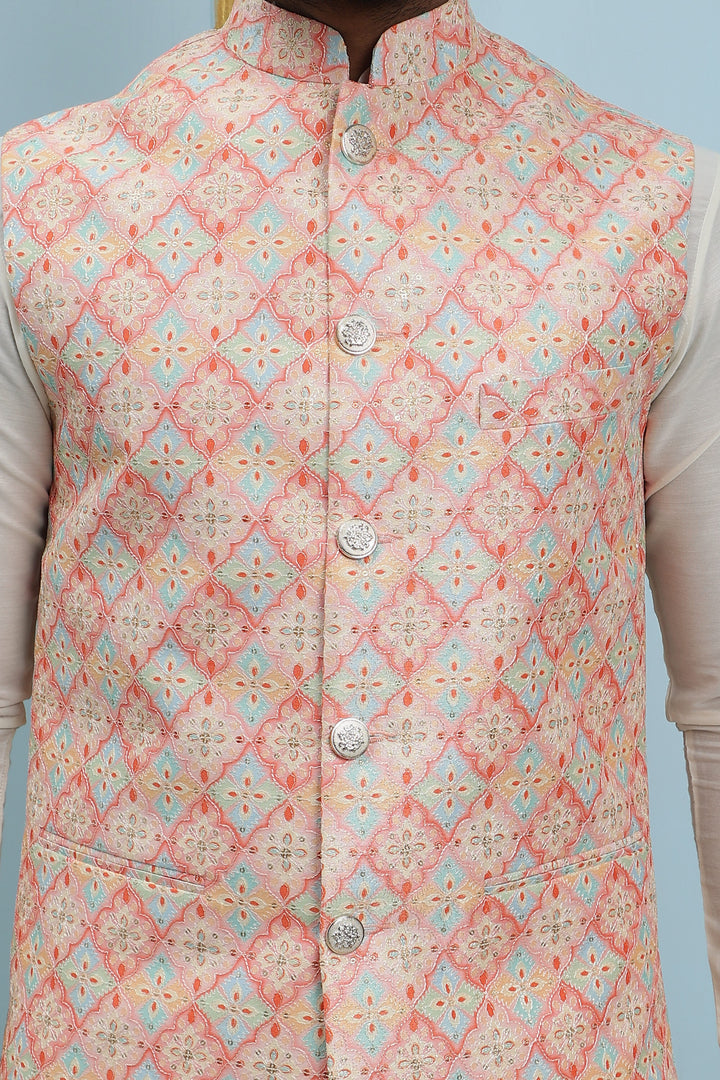 Pure Silk Kurta & Pyjama with Sequins Embroidered Nehru Jacket