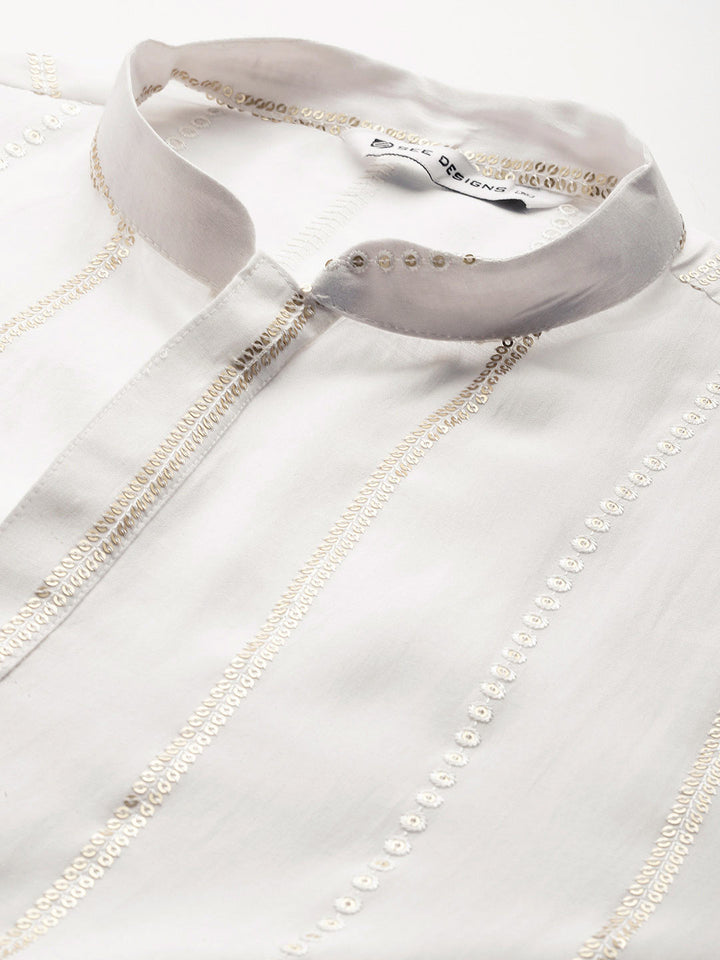 Off White Chanderi Silk Kurta with Sequin Embroidery, Paired with Pyjama