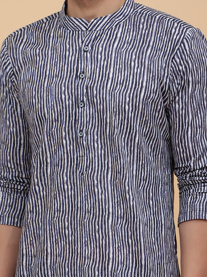 Black Striped Printed Kurta With Pyjama