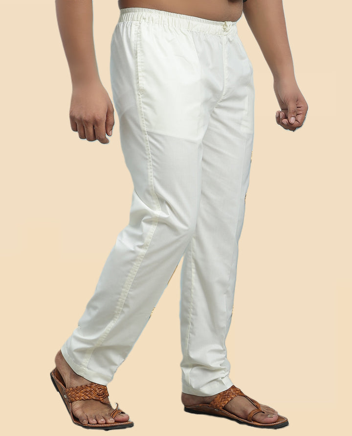 Men's Cream Solid Cotton Pyjama