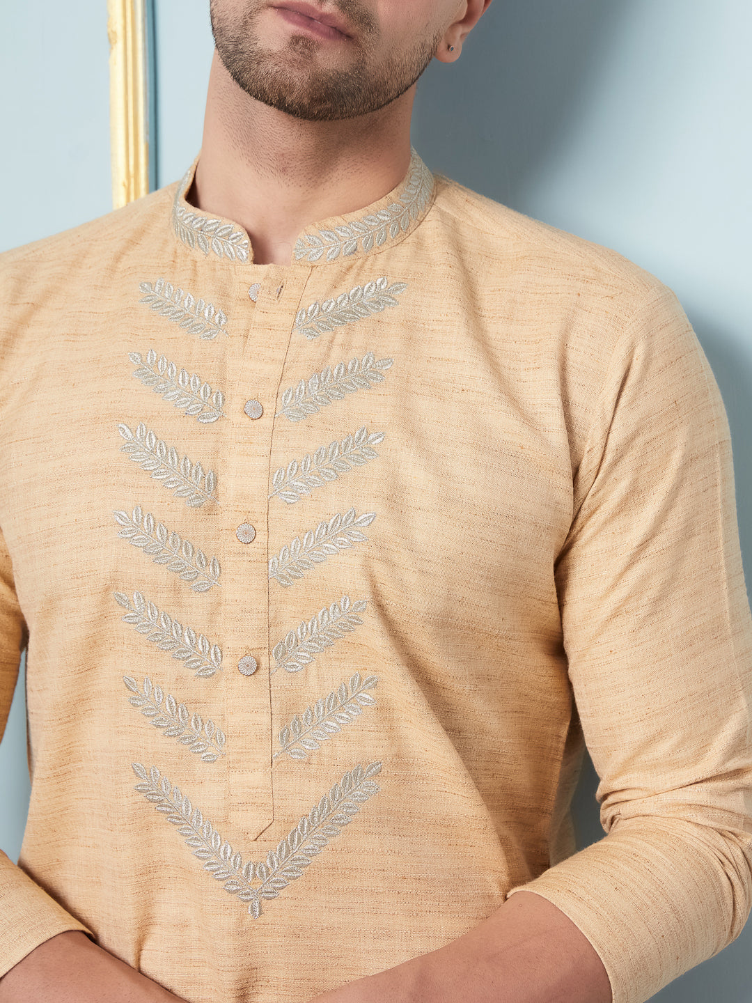 Pure Cotton Straight Kurta with Embroidered Neck Design and Pyjama