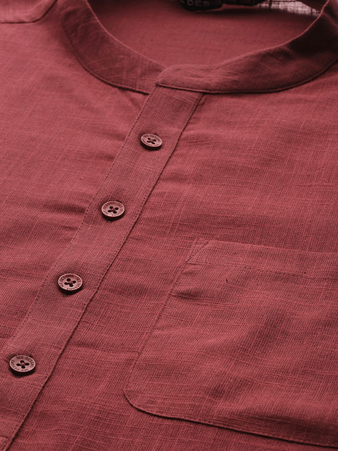 Men Maroon Cotton Slub Straight Kurta