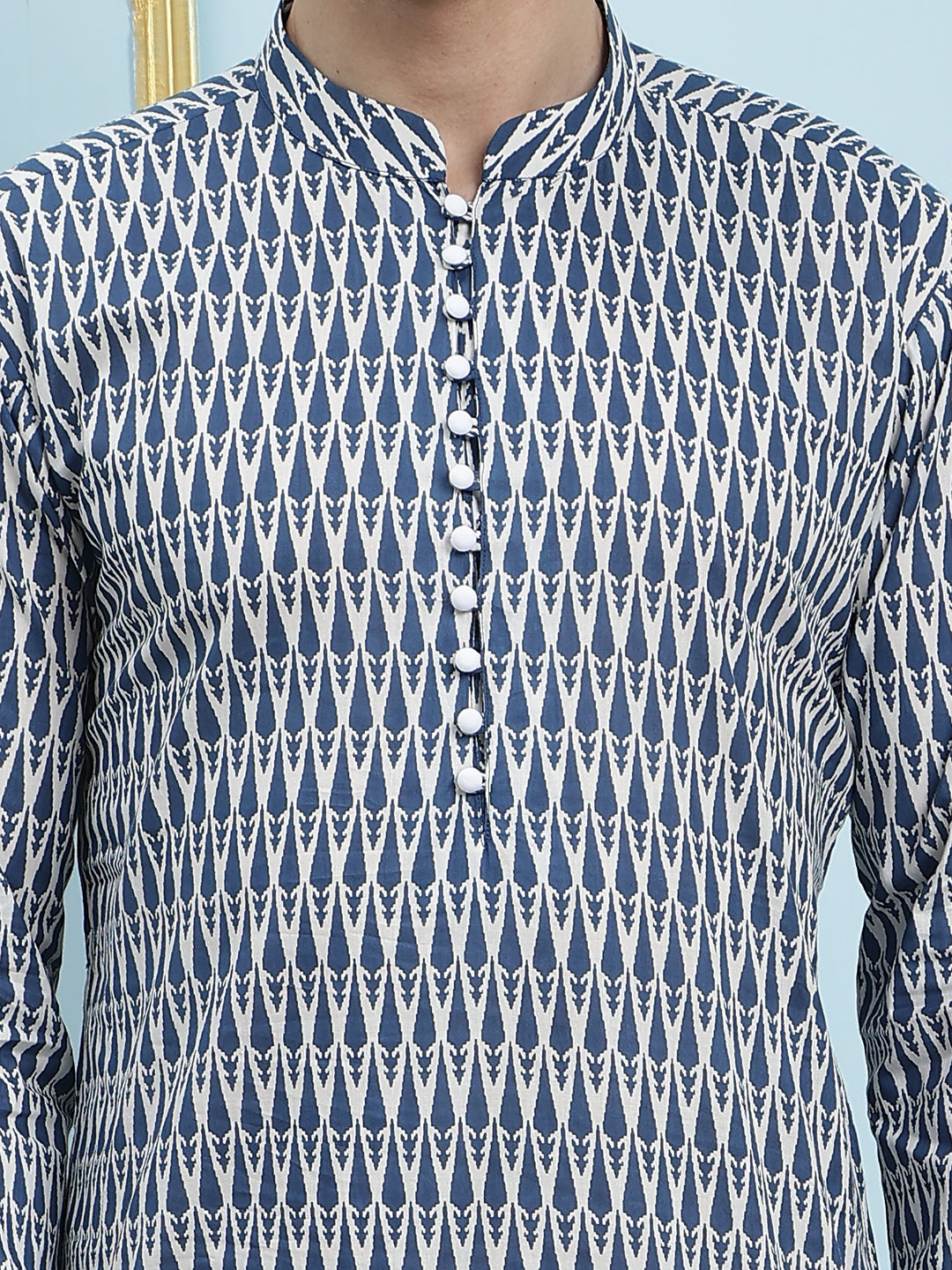 Blue Printed Pure Cotton New Design Straight Kurta