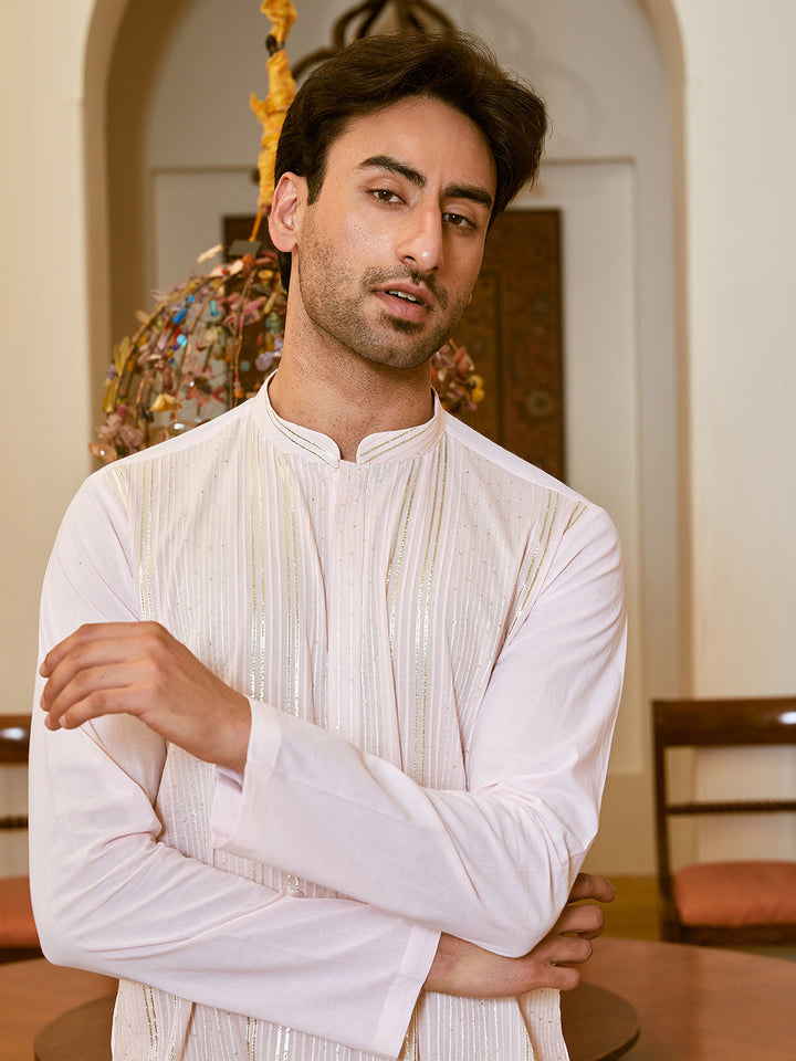 Gota Strips and Sequins Embroidered Pure Cotton Straight Kurta