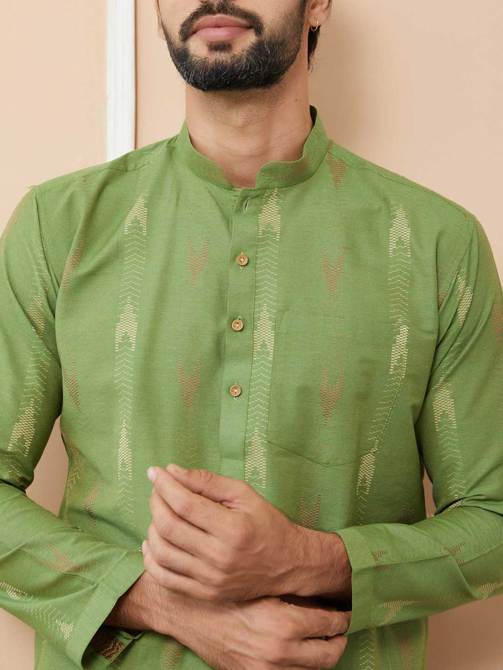 Green Cotton Handloom motifs Straight Kurta