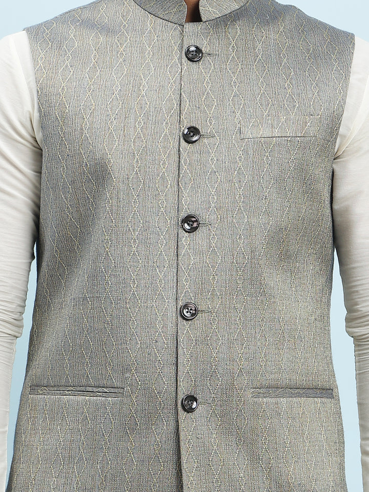 Pure Silk Kurta & Pyjama with Woven Jacquard Nehru Jacket