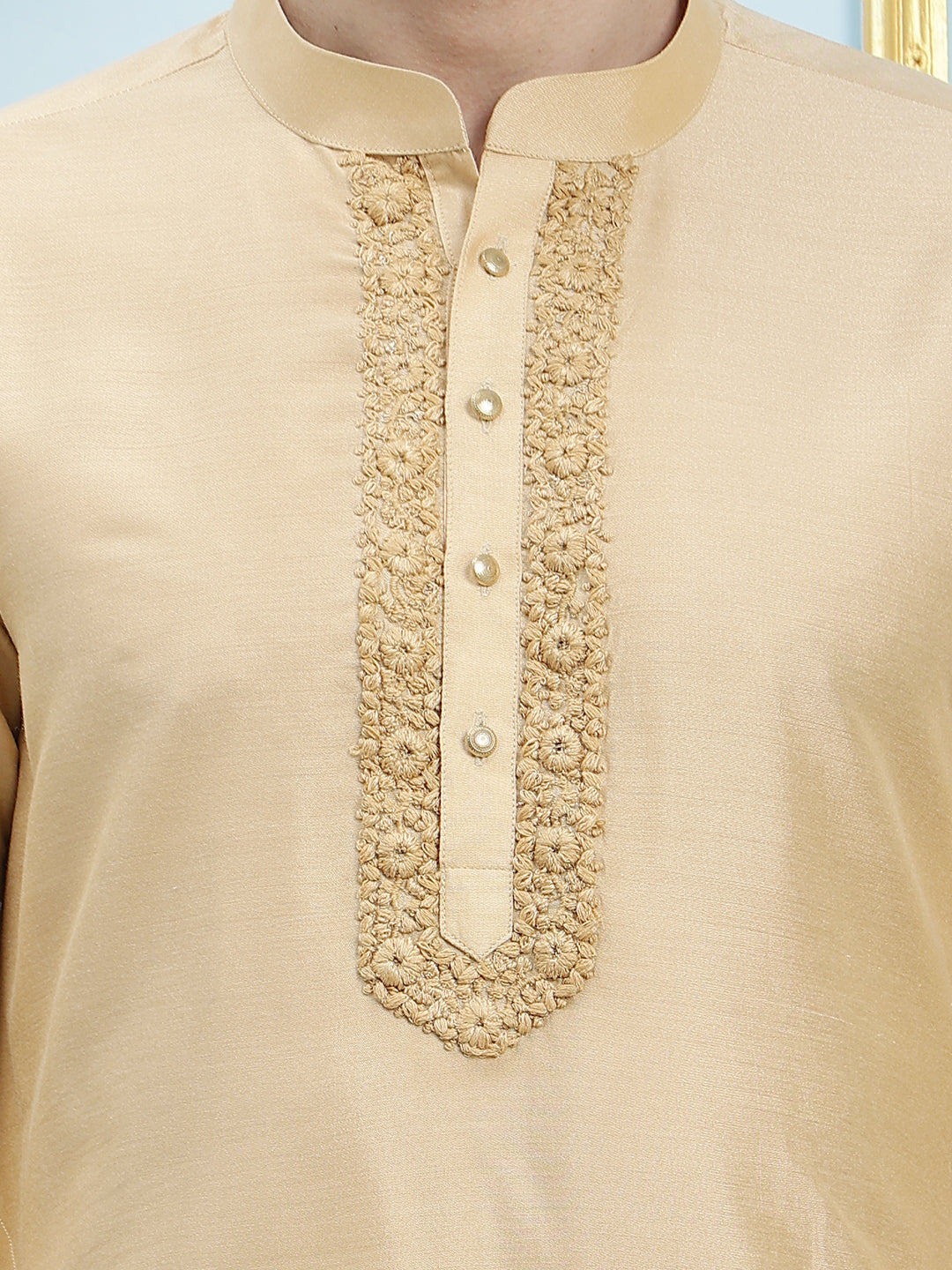 Solid Pure Cotton Straight Kurta with Embroidered Neck Design and Pyjama