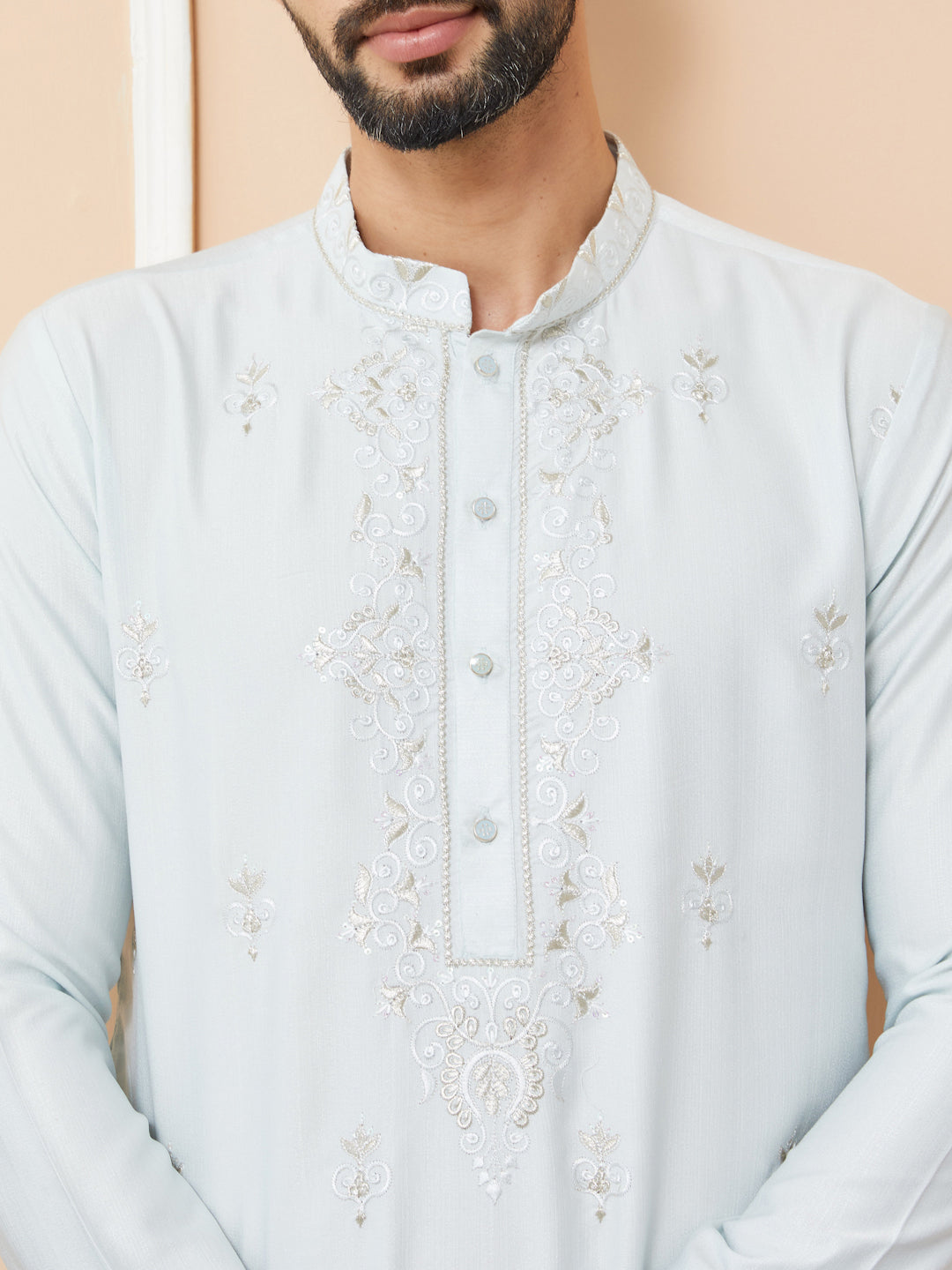 Light Blue Embroidered Zara Silk Straight Kurta