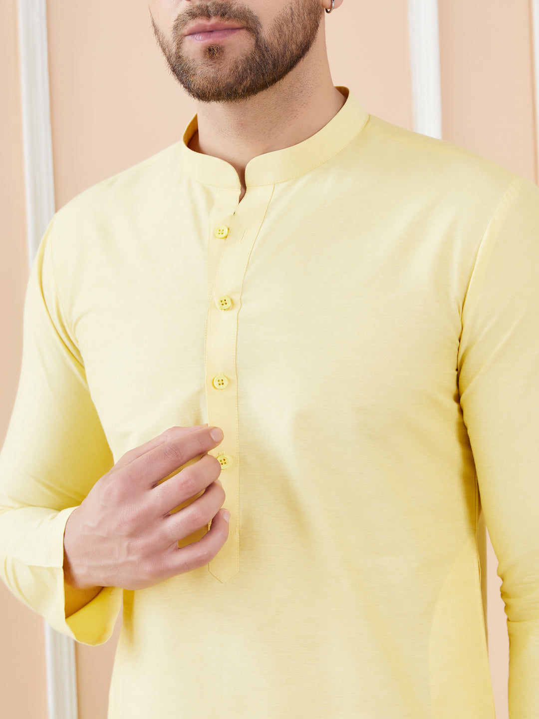 Yellow Cotton Solid Straight Kurta with Pyjama