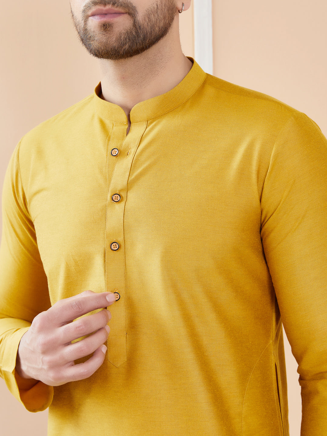 Yellow Cotton Solid Straight Kurta with Pyjama