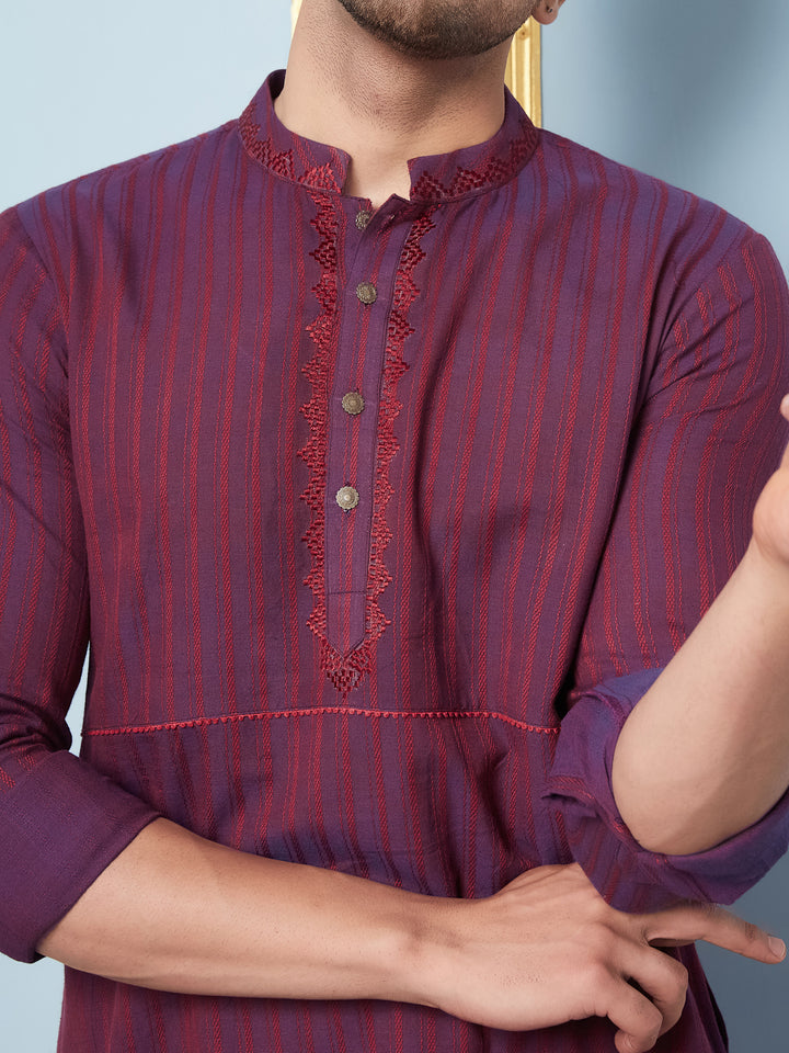 Straight Cotton Silk Kurta with Embroidered Neck Design