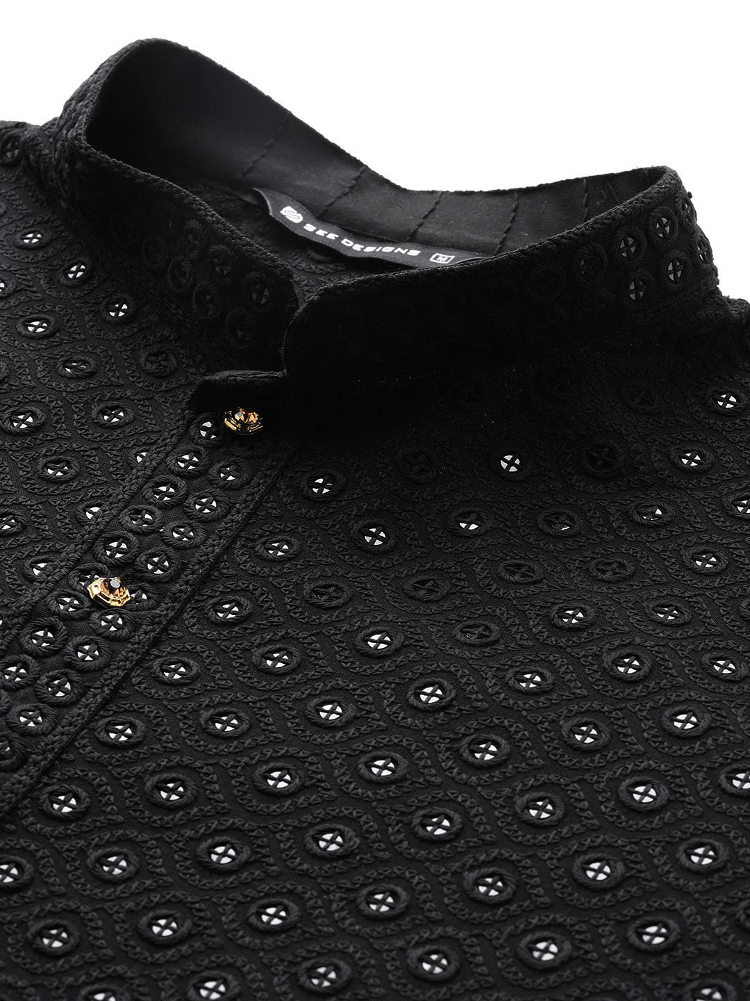 Men's Black Sequin Embroidered Rayon Kurta, Paired with Pyjama