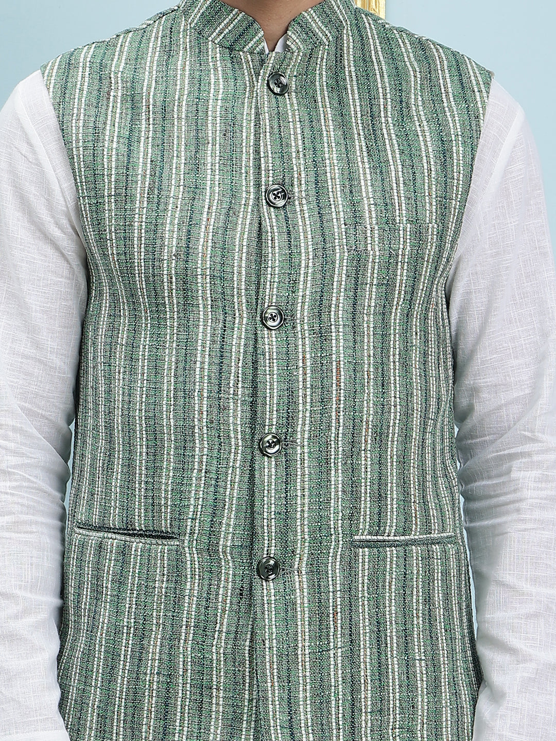 Pure Cotton Straight Kurta & Pyjama with Handwoven Pure Cotton Nehru Jacket