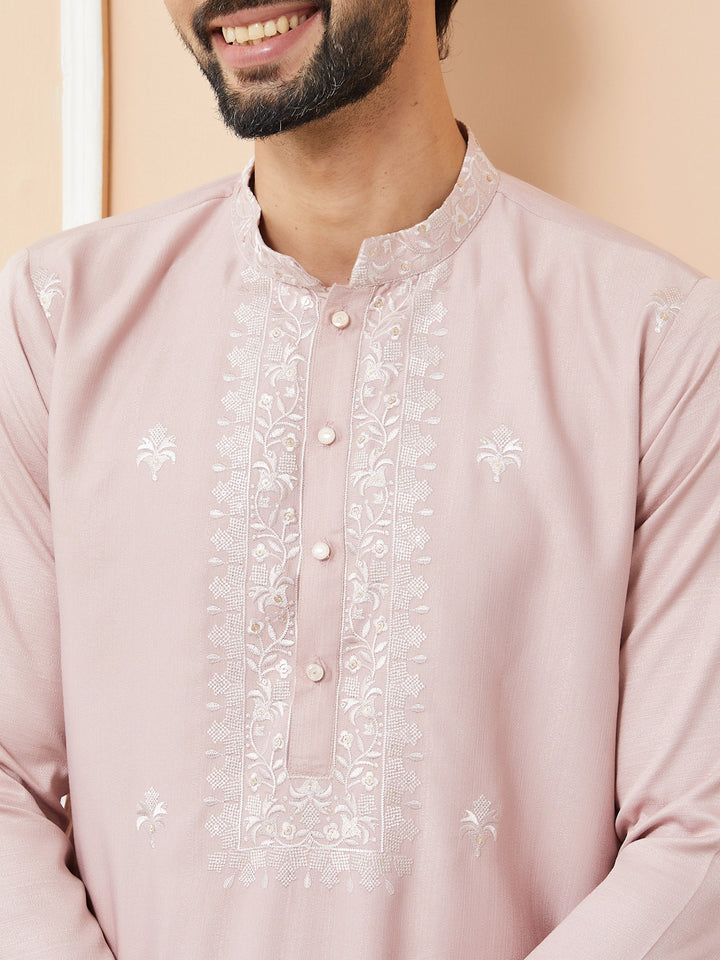 Peach Embroidered Zara Silk Straight Kurta