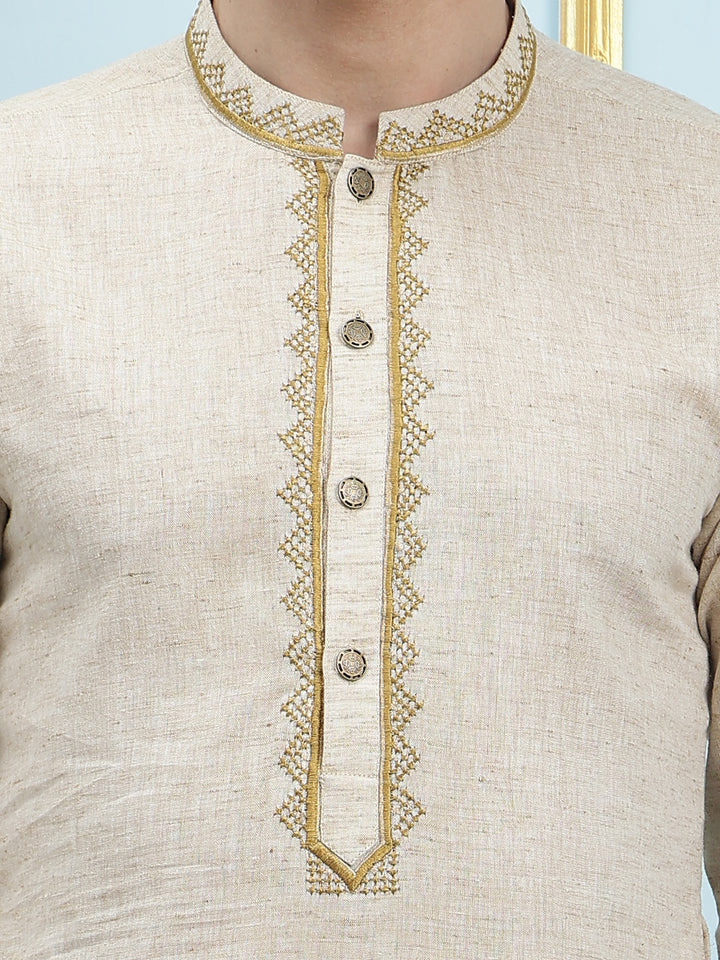 Solid Pure Cotton Straight Kurta with Embroidered Neck Design and Pyjama