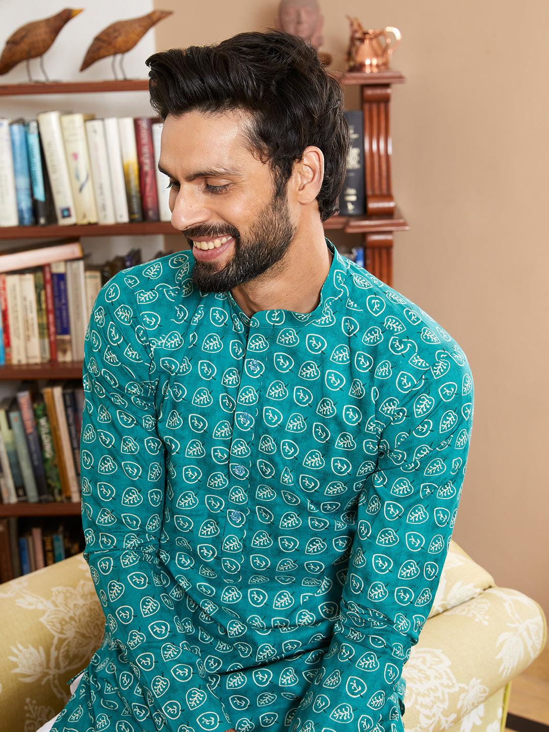 Leaf Printed Pure Cotton Straight Kurta