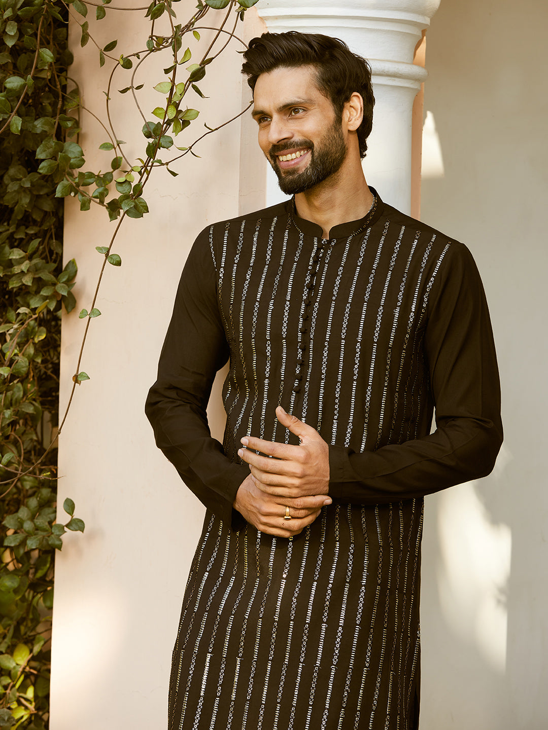 Sequins Embroidered Pure Chanderi Silk Straight Kurta with Pyjama