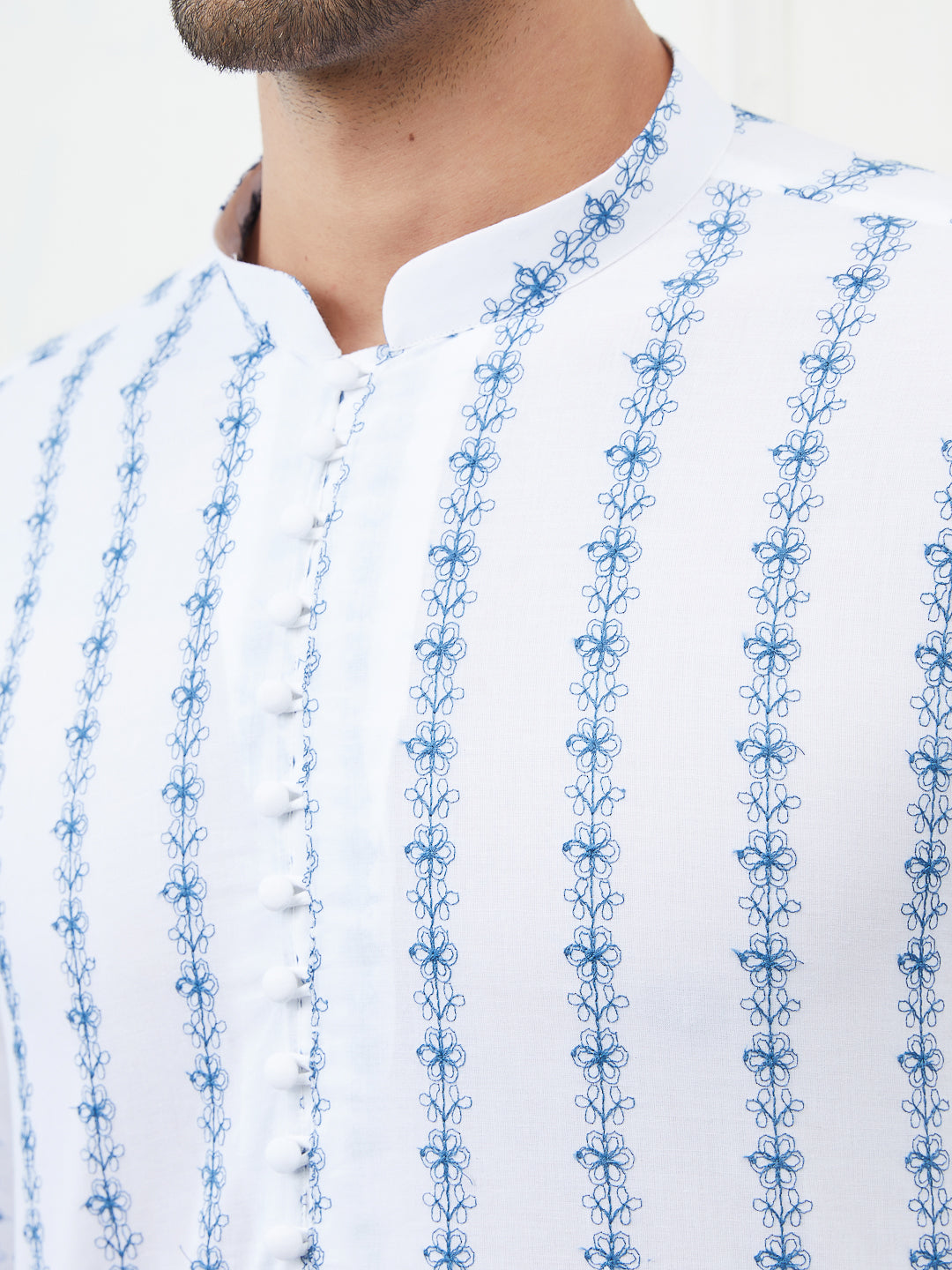 Embroidered Pure Cotton Straight Kurta with Pyjama