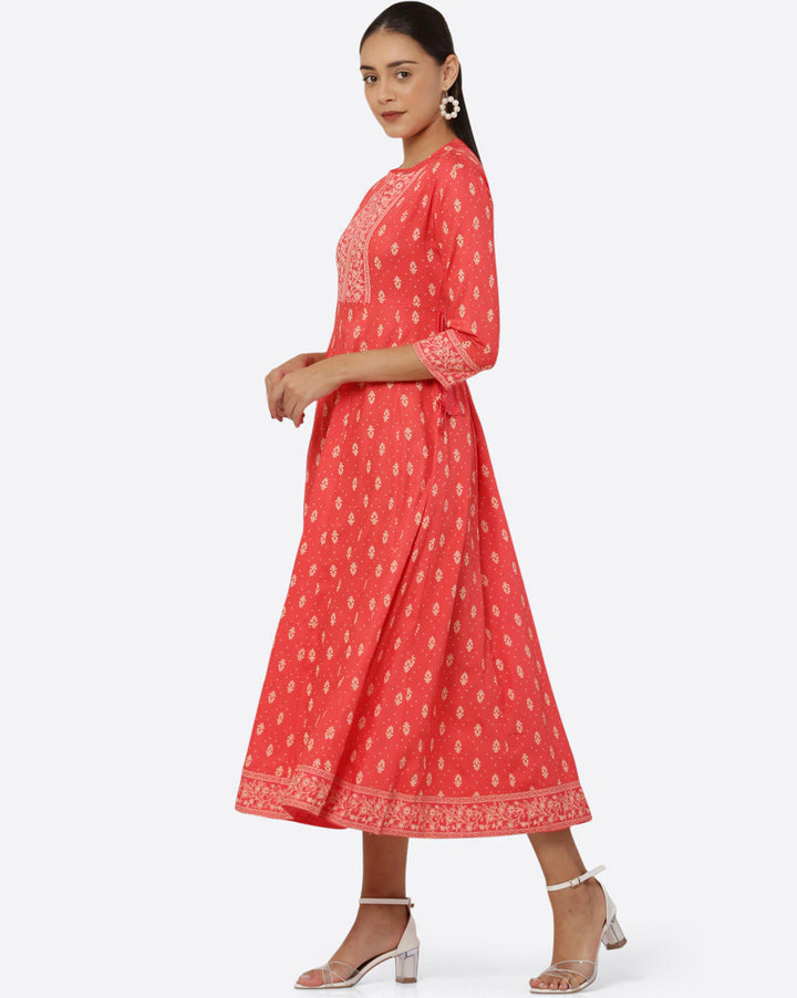 Orange Printed Anarkali Kurta