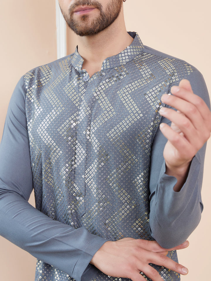 Grey Embroidered Rayon Straight Kurta