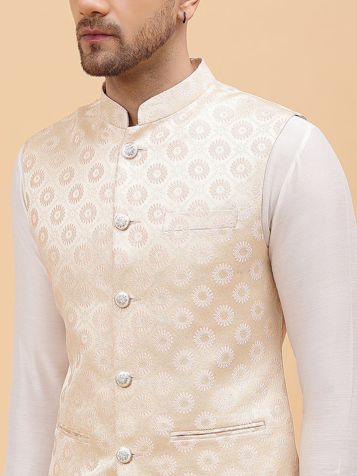 Pure Silk Kurta & Pyjama with Woven Jacquard Nehru Jacket