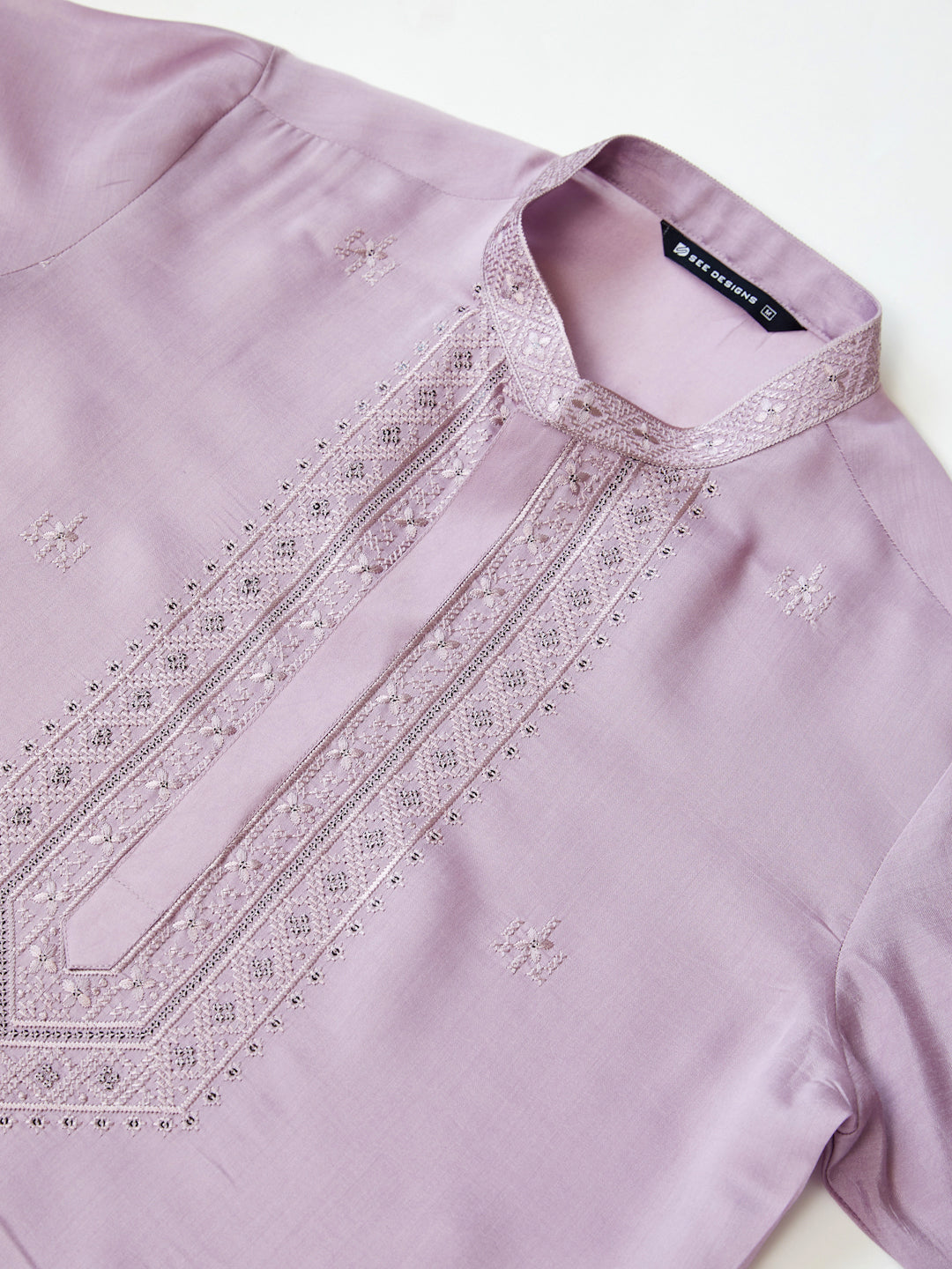 Lavender Embroidered Chanderi Silk Straight Kurta with Pyjama