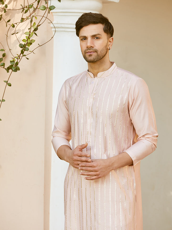 Sequins Embroidered Pure Chanderi Silk Straight Kurta