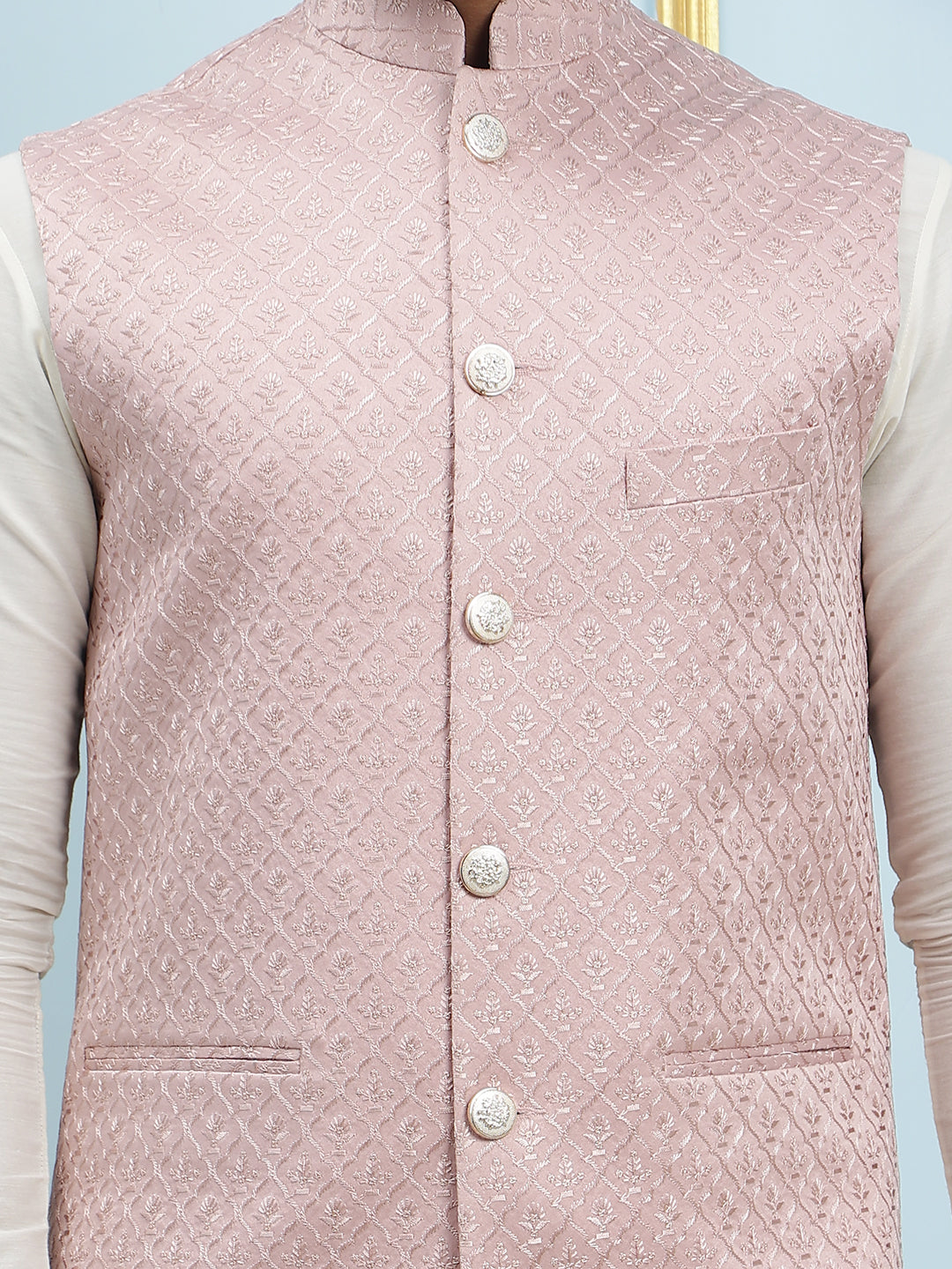 Pure Silk Kurta & Pyjama with Sequins Embroidered Nehru Jacket